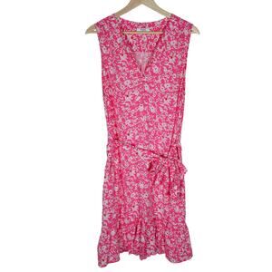 UntuckIt Womens Lucy Dress Medium Pink White Floral Sleeveless V Neck Belted